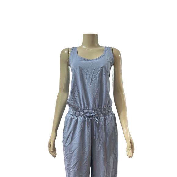 Calia by Carrie Underwood Jumpsuit Large Cinch Waist Tapered Leg Loungwear Blue - Picture 2 of 11